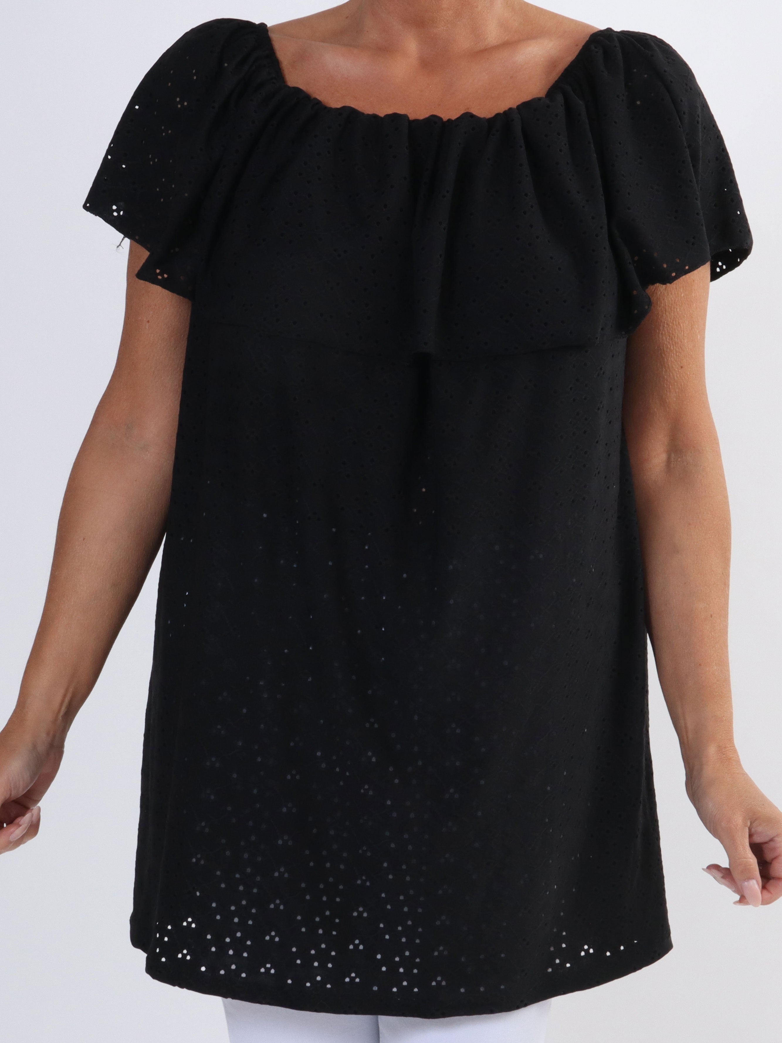 Sienna - Sød elastisk plus size tunika med broderie anglaise